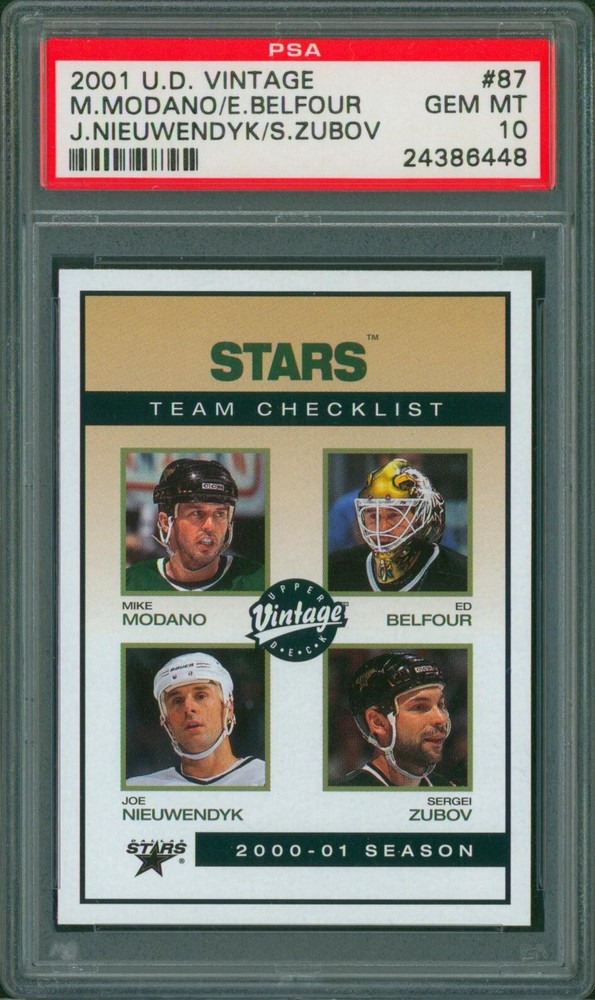 2001-02 UD Vintage Mike Modano Ed Belfour Nieuwendyk Stars TC 87 PSA 10 Pop 1 Only