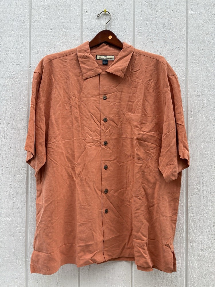 Clearance Sale!! New Tommy Bahama Men’s Silk Shirt Size XL Tangerine Orange-image