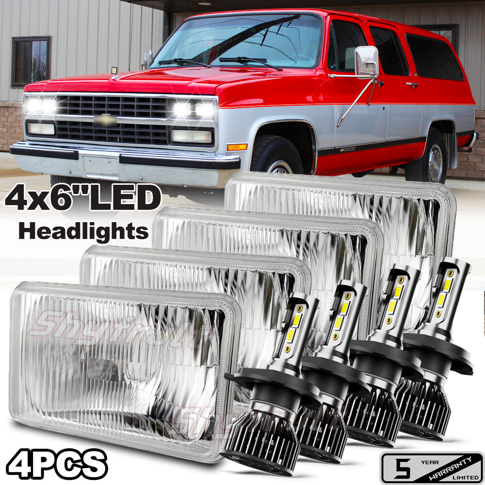 4pcs 4x6'' LED Headlights Hi/Lo For Chevrolet R1500 R2500 Suburban 1989-1991