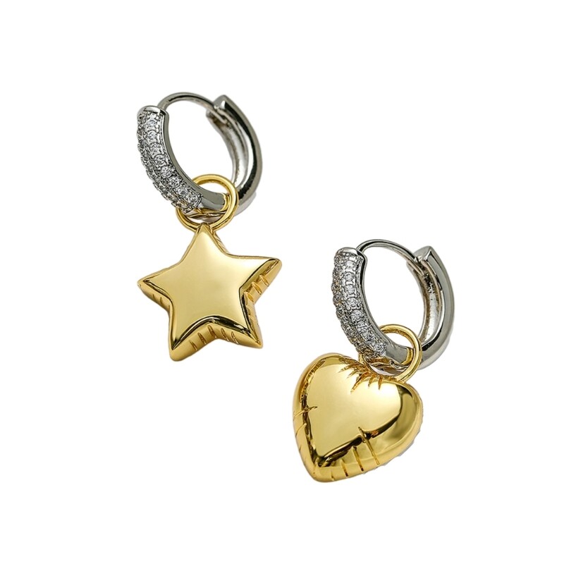 Asymmetrical Color Contrast Dangle Earrings for Women Fashion Star Heart Pendant