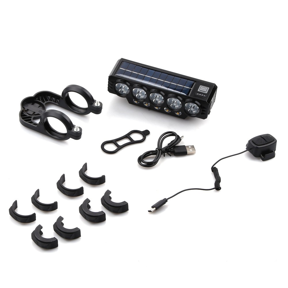 Waterproof Bike Front Light Solar Charging Bicycle Headlight Power Bank Function