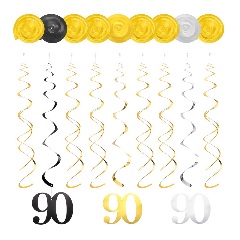12pcs Mixed Color Hanging Swirls Decorations, Sparkle Swirls for 90th Birthday