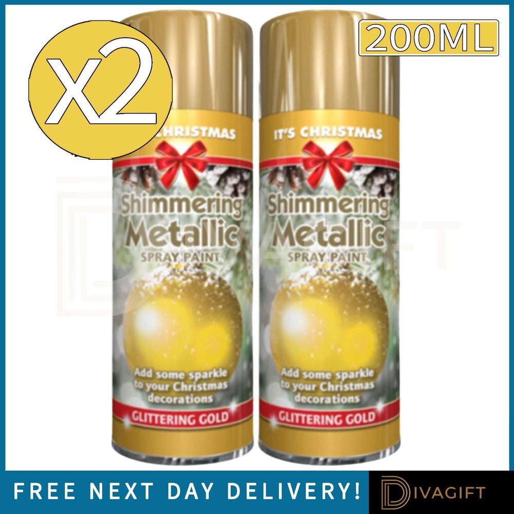2 x GOLD SHIMMERING METALLIC SPRAY PAINT 200ML FOR CHRISTMAS XMAS SPARKLE NEW