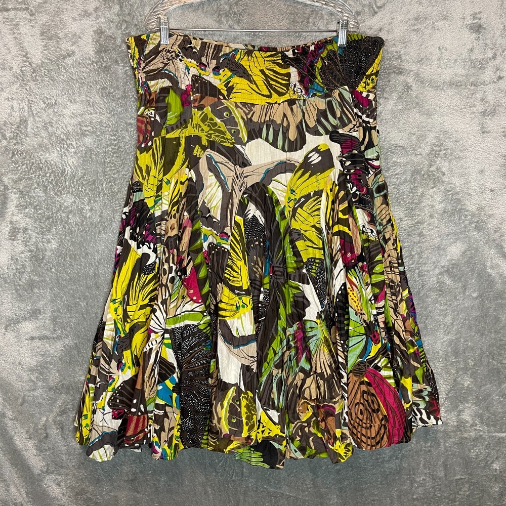 Grace Elements Women Colorful Butterfly Smocked Waist Pull On Midi Skirt 2X*