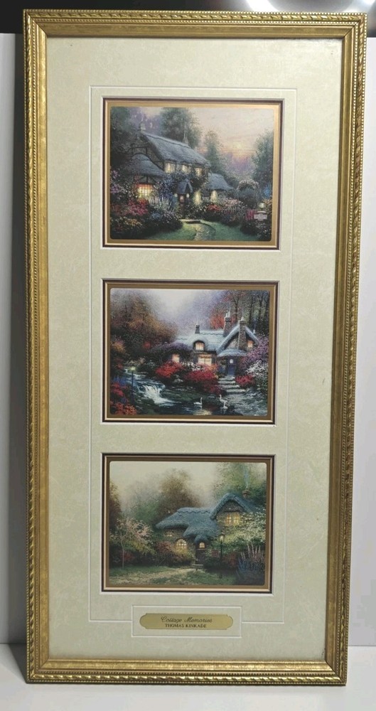 Thomas Kinkade Cottage Memories Trio Framed Art Prints 10x24