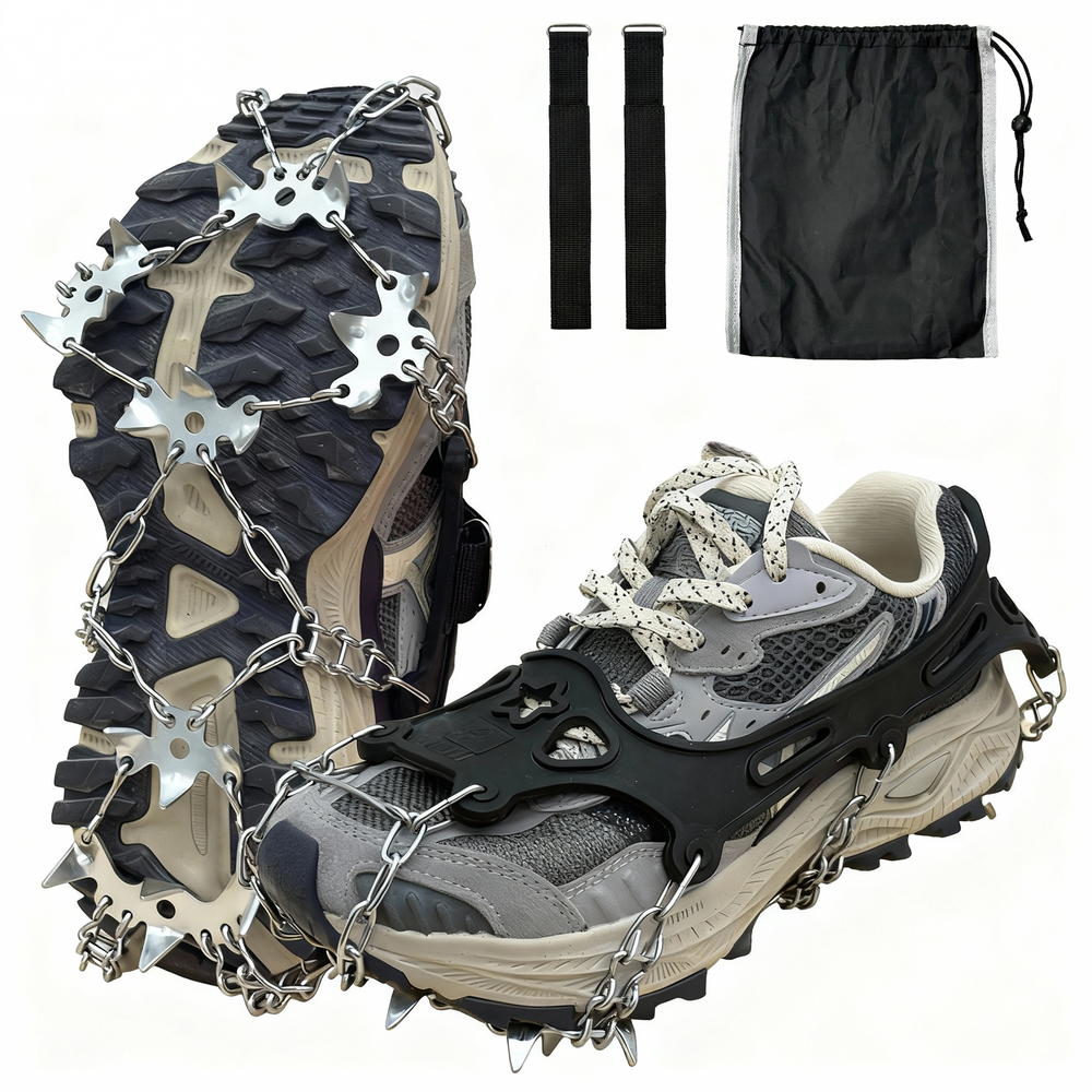 19 Stainless Steel Spikes Crampons, Anti-Slip Ice Cleats for Shoes and Boots
