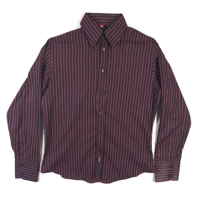 Diesel Shirt Mens Size Large Long Sleeve Button Front Cotton Multicolor Striped