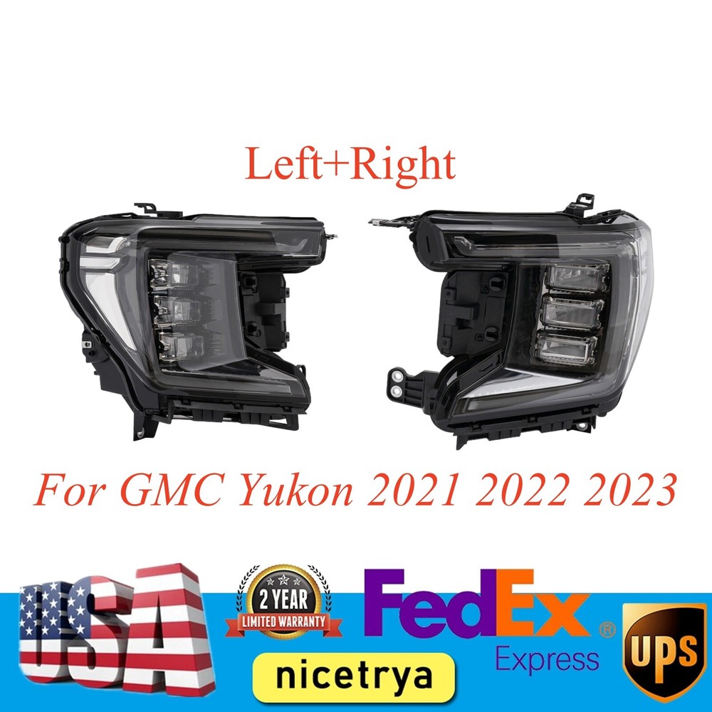 Pair LED Headlights Left+Right Side Headlamps For GMC Yukon 2021 2022 2023 LH+RH