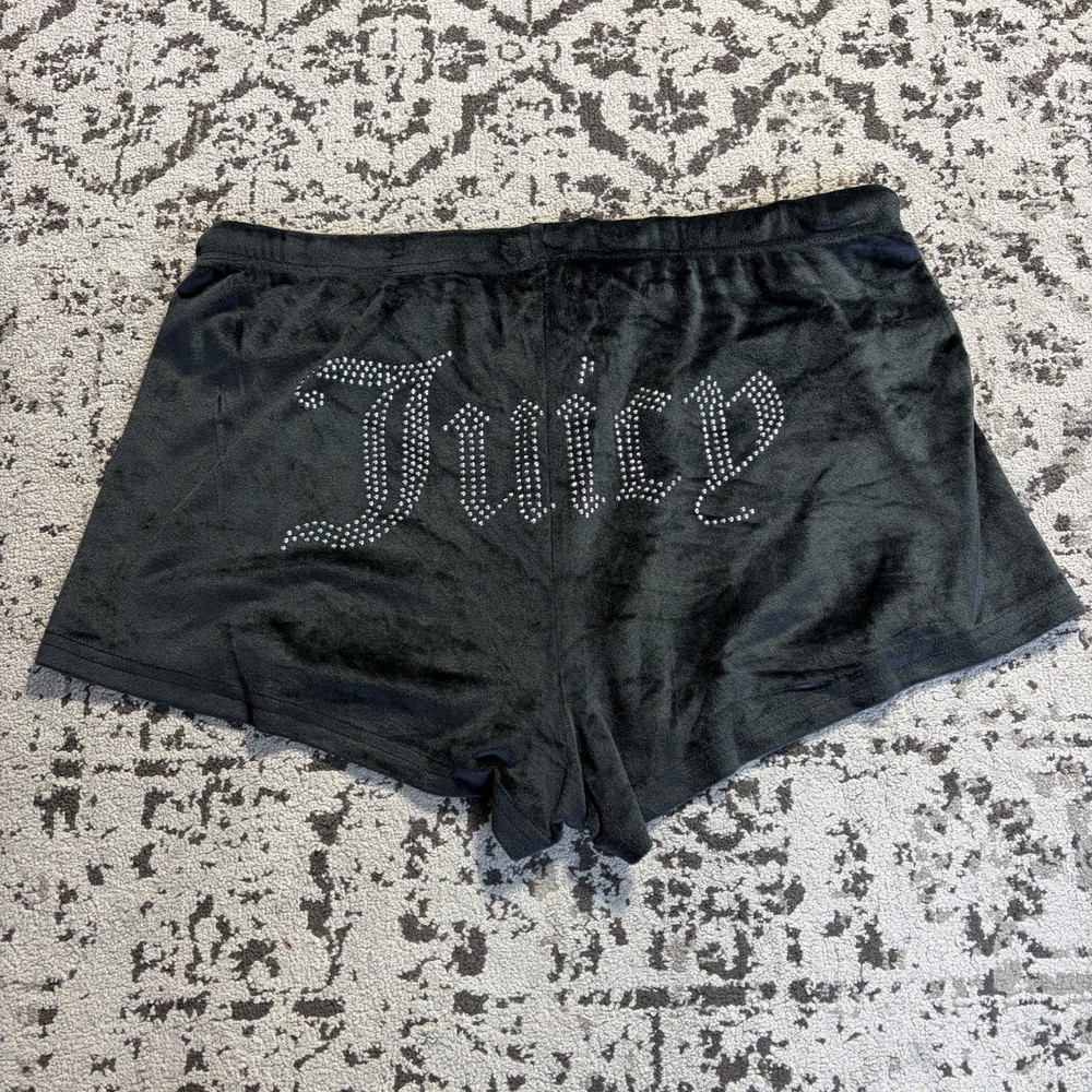 Juicy Couture  Rhinestone Sleepwear Lounge Black Velour Shorts Size M Y2K