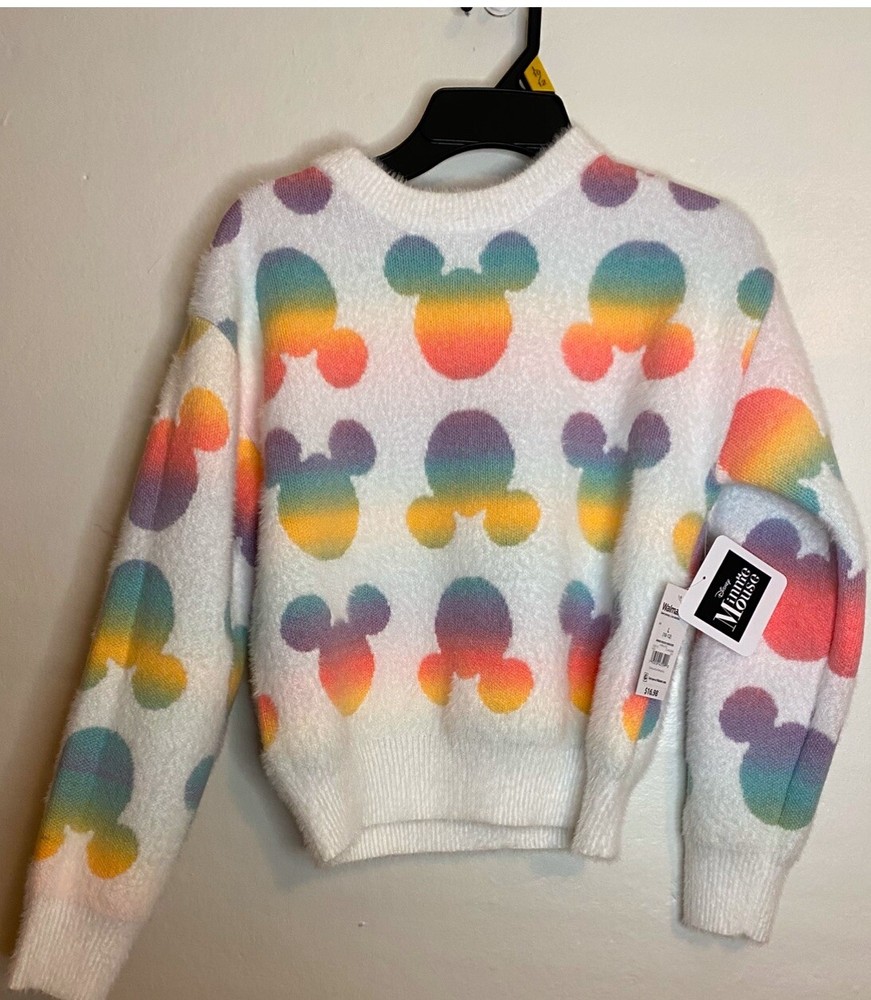 Disney’s Minnie Mouse Super Soft Sweater. Girls Size L (10/12). Ivory & Rainbow