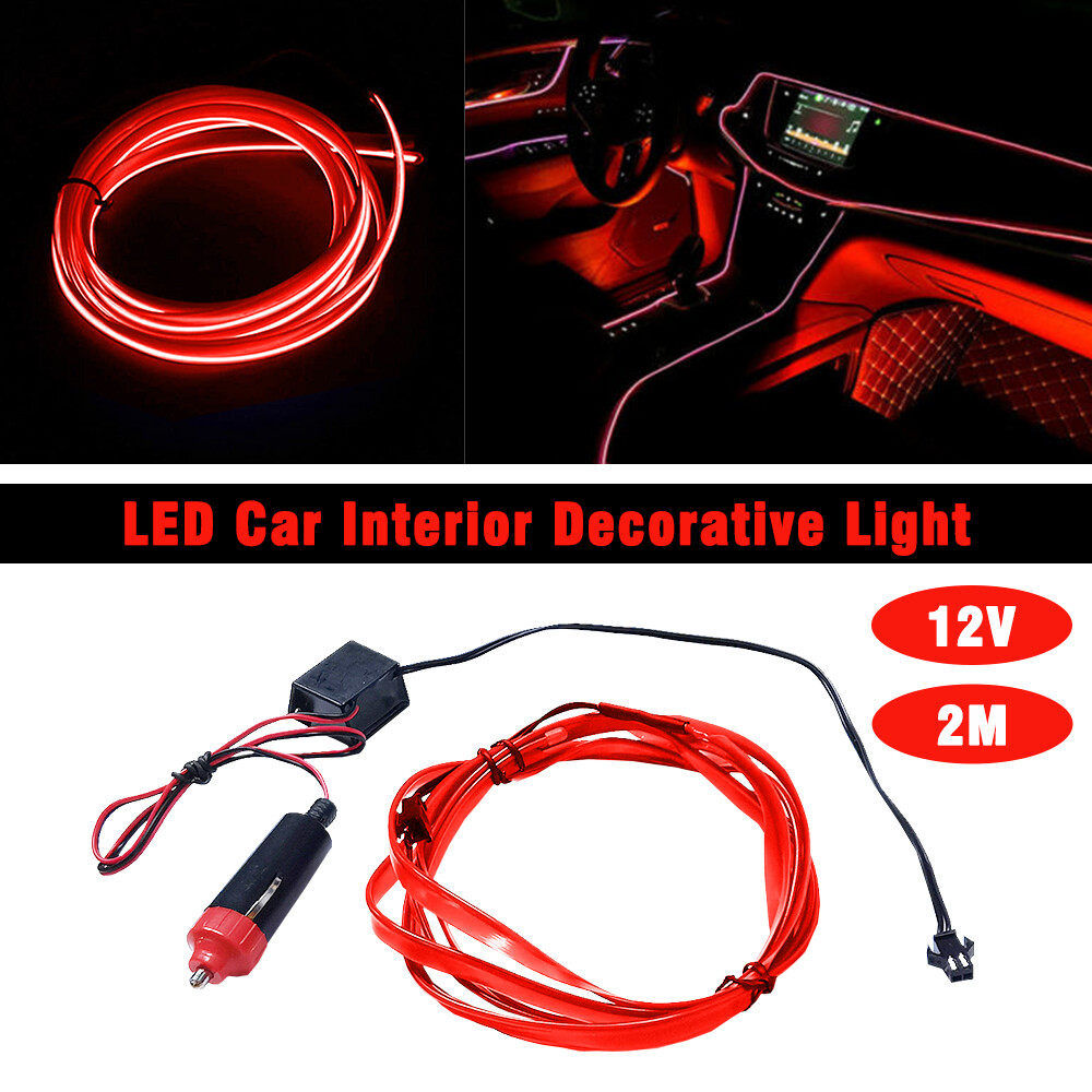 200cm Inner Car Light LED Strip Decor Atmosphere Red Flexible Wire Universal ABS