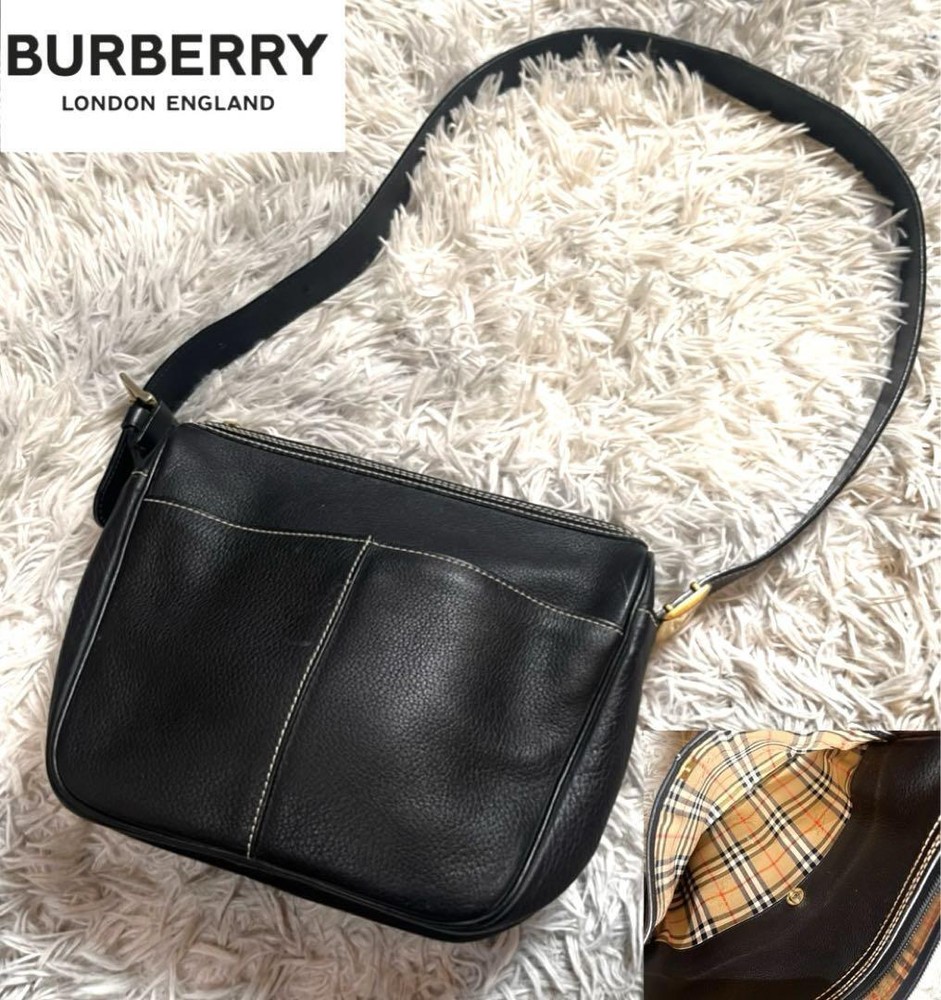 Burberry Shoulder Bag Nova Check Leather Black Authentic F1205368