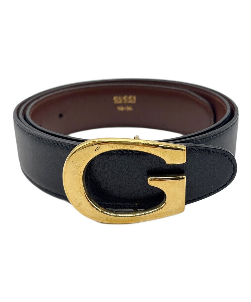 GUCCI G Logo Leather Belt Black Gold with Authentic Italy Hardware
