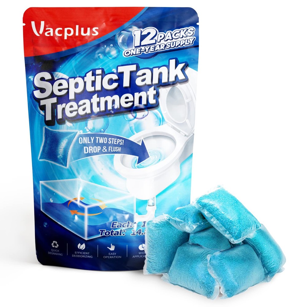 Septic Tank Treatment 12 Pcs for 1-Year Supply Dissolvable Packs with Easy Op...