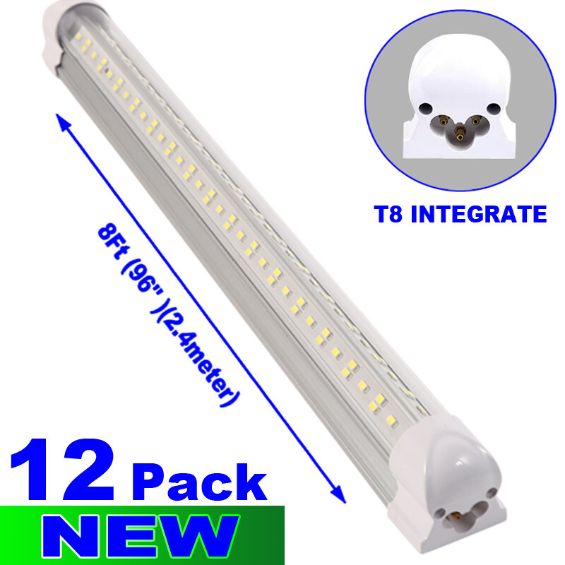 8ft LED Tube Light Fixture 144W LED Shop Light Bulb 6500K Cool White 18000LM 12P