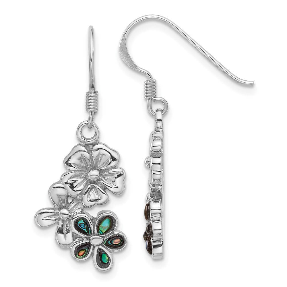 Sterling Silver Polished Abalone Trio Flower Drop & Dangle Earrings 3.85gm