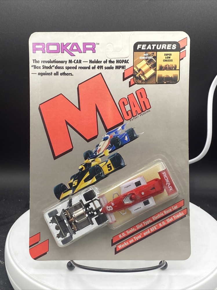 ROKAR Mcar #8 Indy - HO Slot Car  Red -  New In Package! Unhung!! Good Year.-image