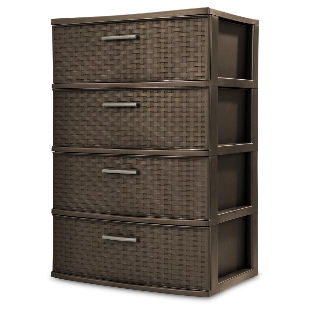 4-Drawer Wide Weave Storage Tower in Rich Espresso Finish