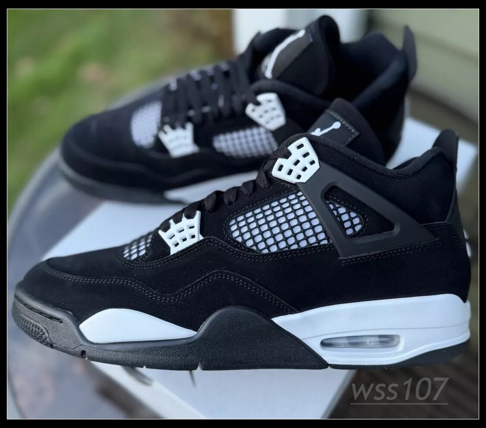 Black white Nike Air Jordan 4 Classic Men's Sports Basketball Running Shoes