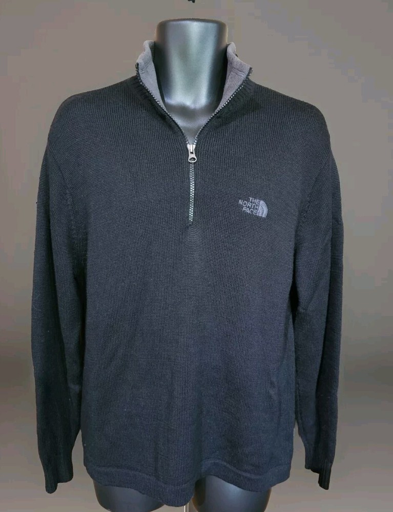 The North Face Mens Black Wool Blend 1/4 Zip Sweater Medium