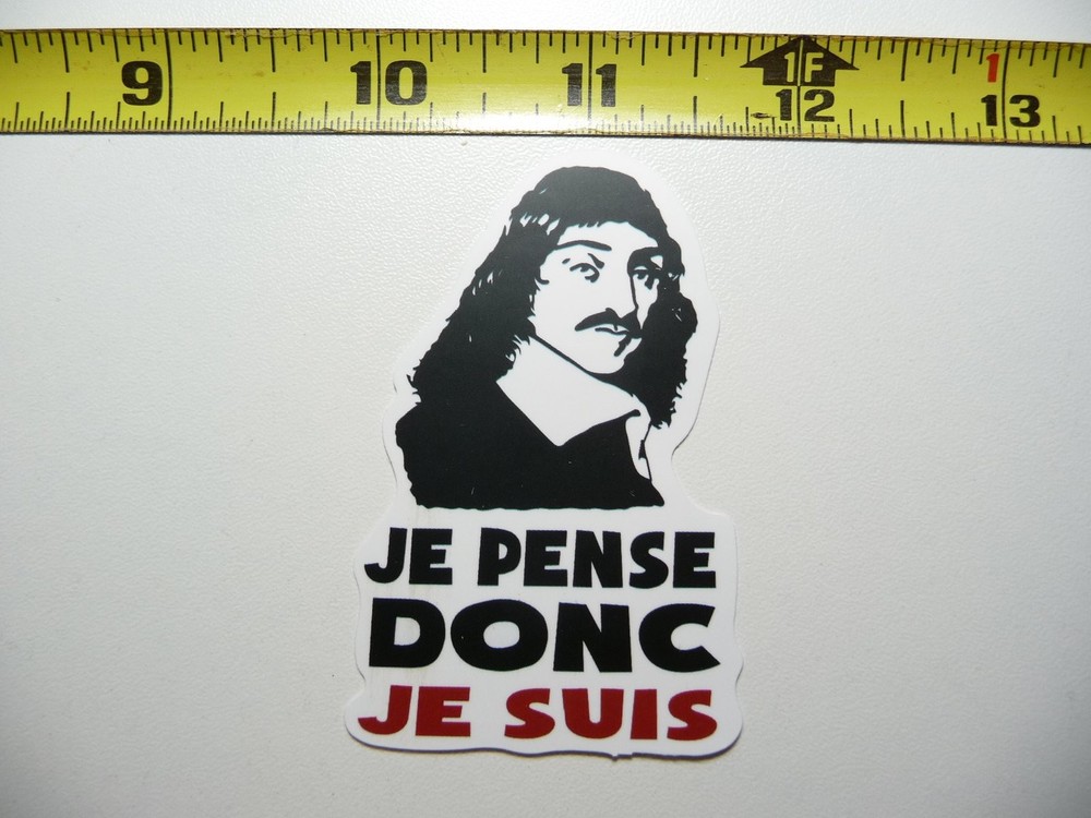 RENE DESCARTES I THINK THEREFORE I AM FUNNY PARODY DECAL STICKER FAMOUS QUOTE