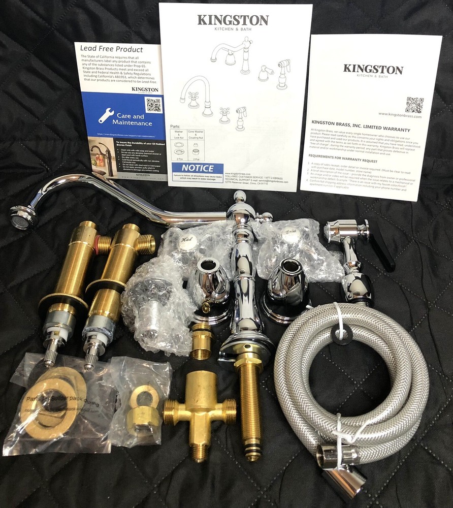 Kingston Brass Heritage Widespread Kitchen Faucet With Spray | Polished Chrome