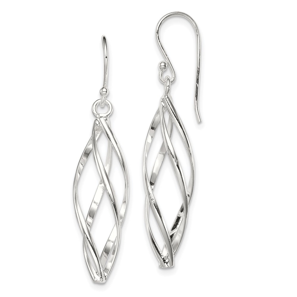 Sterling Silver Rhodium-plated Polished Long Twisted Drop & Dangle Earrings
