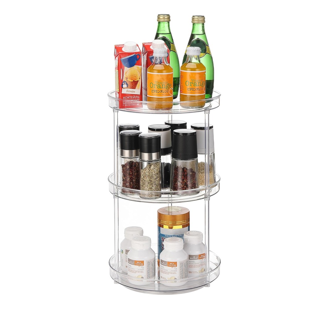 3 Tier Bathroom Lazy Susan Organizer, 9 Inch Clear Rotating Makeup Organizer ...