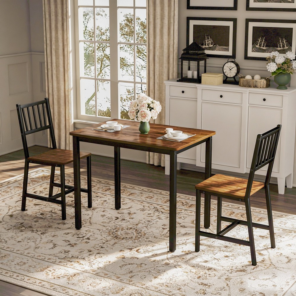 Compact Kitchen Breakfast Bar Dining Table & 2 Highback Chairs Set of 3 Small