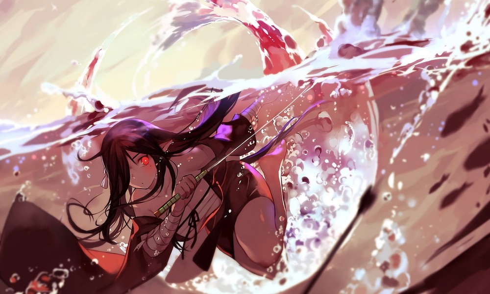 Anime fantasy art anime girls red eyes underwater Playmat Gaming Mat Desk