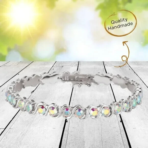 Shimmering Sea Crystal Tennis Bracelet Elegant Sparkling Beaded Jewelry