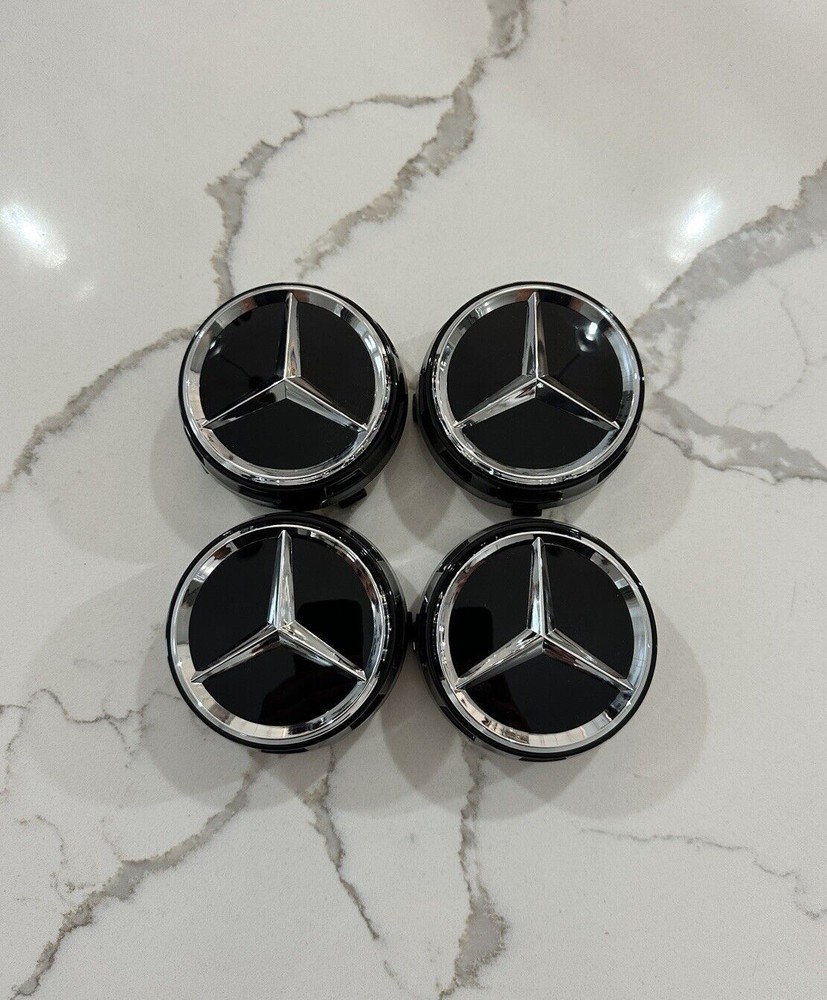 4PC 75mm Wheel Center Hub Caps Cover Raised For Mercedes-Benz AMG 0004000900