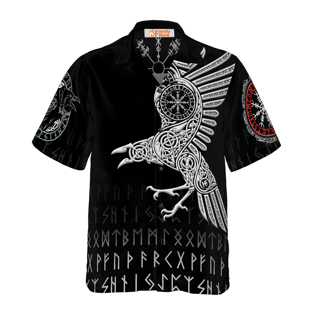 Norse Mythology Odin's Raven Hawaiian Shirt featuring iconic Viking design for mythology enthusiasts