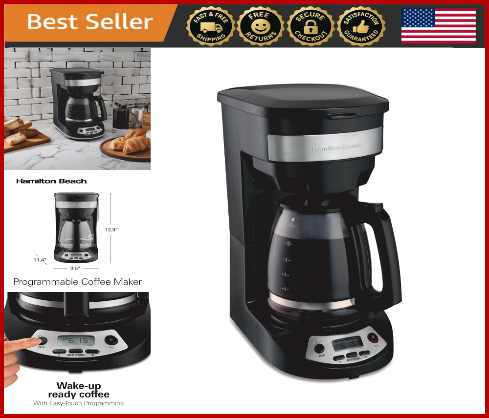12-Cup Programmable Drip Coffee Maker with Multiple Brew Settings & Glass Carafe