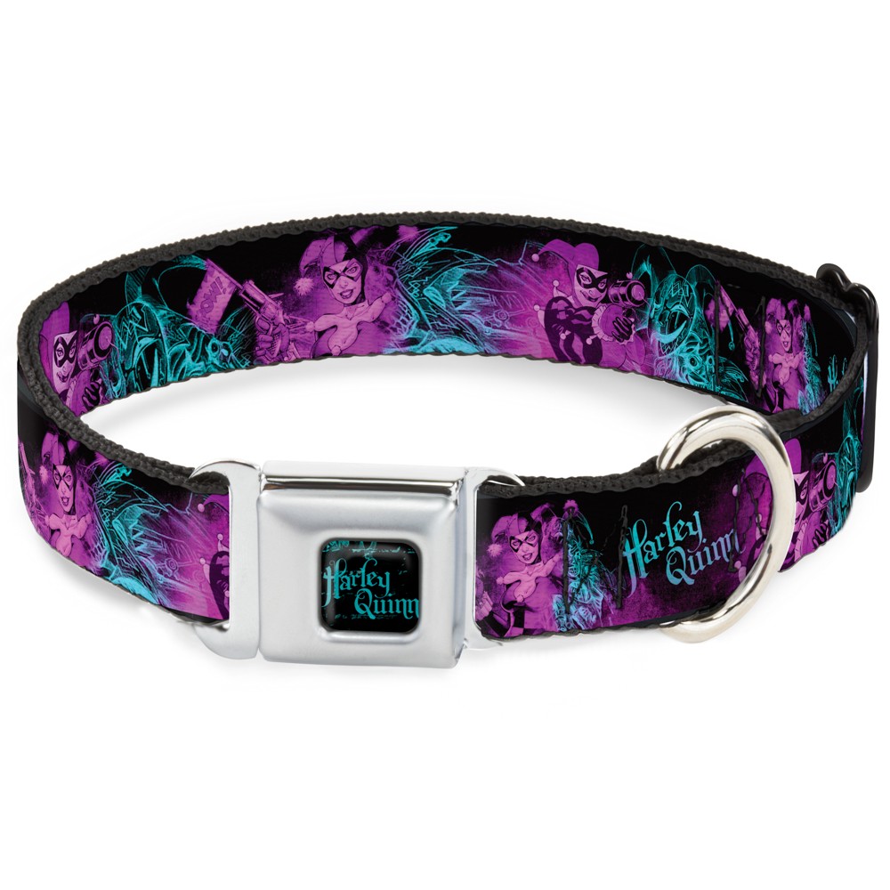 Dog Collar JKAW-HARLEY QUINN Black/Turquoise HARLEY QUINN Pow & Aiming Poses/Jok