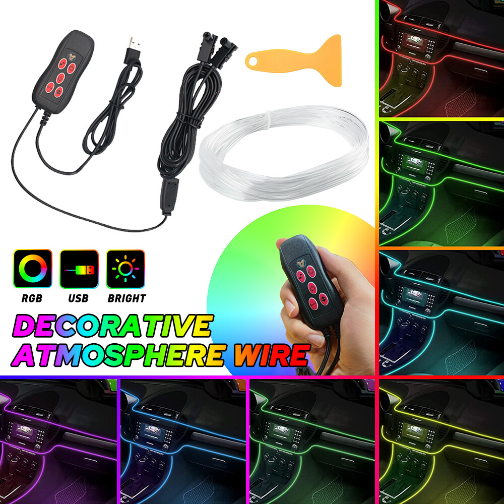 4M Car LED Interior Neon Atmosphere Light Strip EL Wire Remote Control Universal