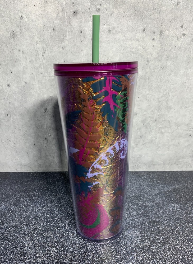 Starbucks Venti 24oz Tumbler - Iridescent Foil - Berry Purple - MUSHROOM Pattern