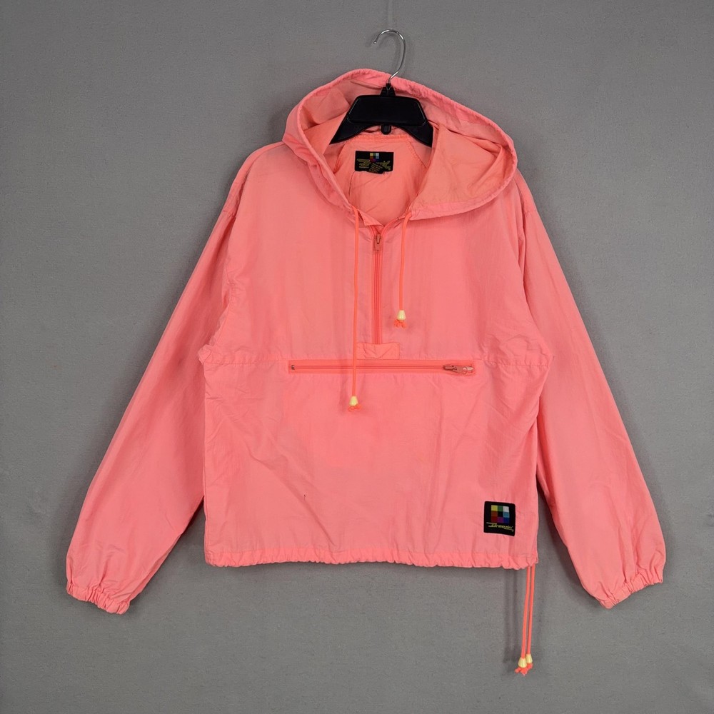 Vintage Breezin Windbreaker Jacket Adult Small Pink Hooded 80s 90s Surf Skate