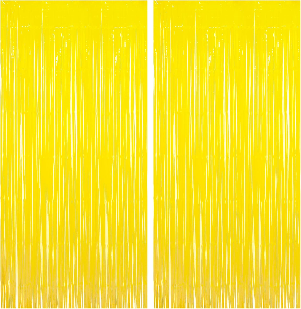 Foil Fringe Curtain Backdrop - 2 Pack Yellow Tinsel Photo Booth Backdrop Party S