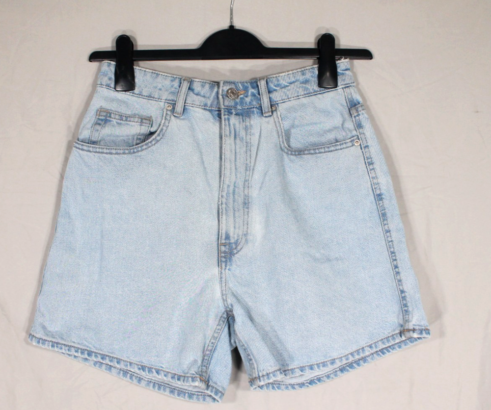 ZARA Light Wash Denim HIGH-WAISTED Pockets FRAYED TRIM Mom Jean Shorts Sz 6