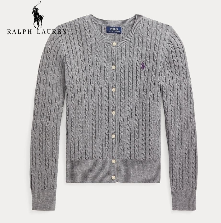 NWT GIRL'S Gray, Size L (12-14) /Polo Ralph Lauren Cotton Cable Cardigan
