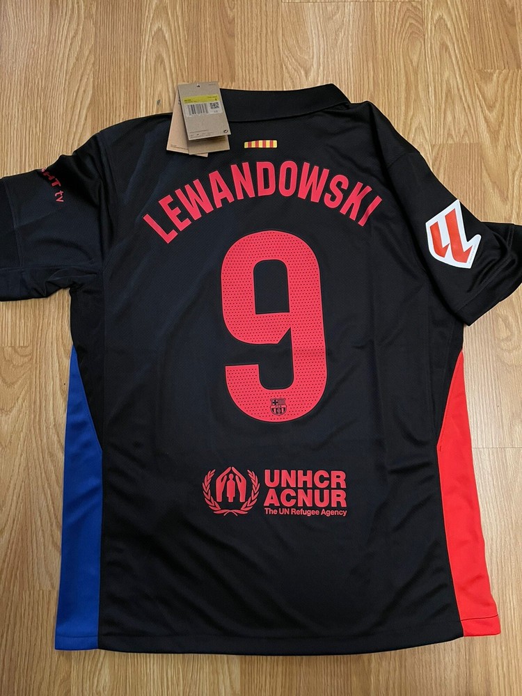 Barcelona 24/25 Away Jersey ‘Lewandowski 9’ Size Small  (w/ CL Patches)