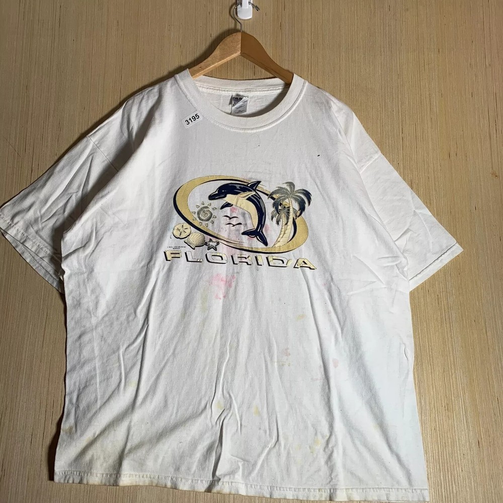 Vintage Florida Vacation Shirt Adult 2XL White Short Sleeve Men's Pullover Y2K