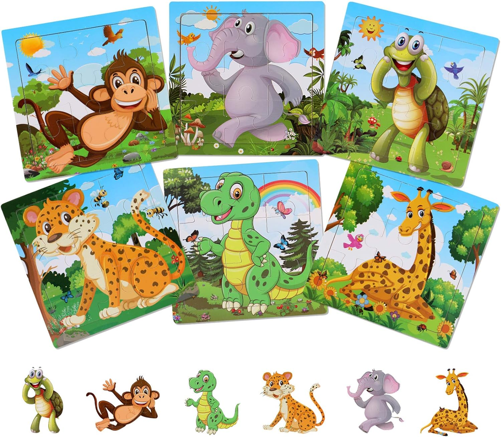 NASHRIO Wooden Puzzles for Toddlers 2-5 Years Old(Set of 6), 9 Pieces Prescho