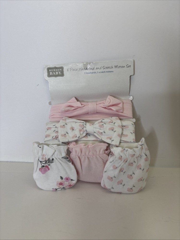 Hudson Baby 5-Piece Soft Headband and Scratch Mittens Set for Newborns