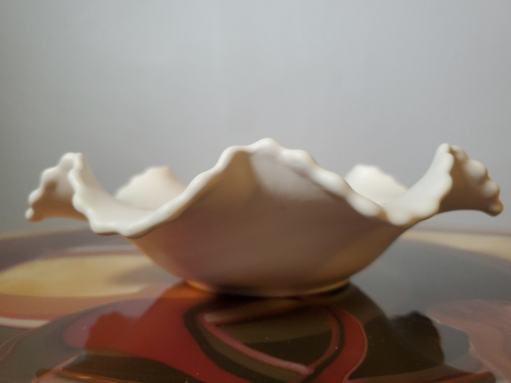 Vintage White Porcelain Candy Dish with Floral Embossed Design