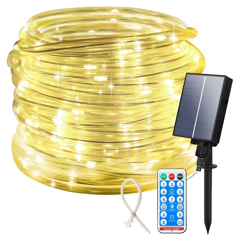 ICRGB Solar Rope Lights Outdoor, 66FT 200 LED Christmas Lights with Remote, O...