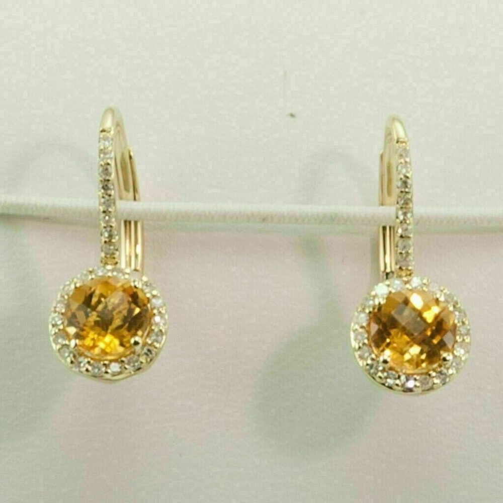 2Ct Round Simulated Citrine Drop Earrings in 14K Gold Plating for Women