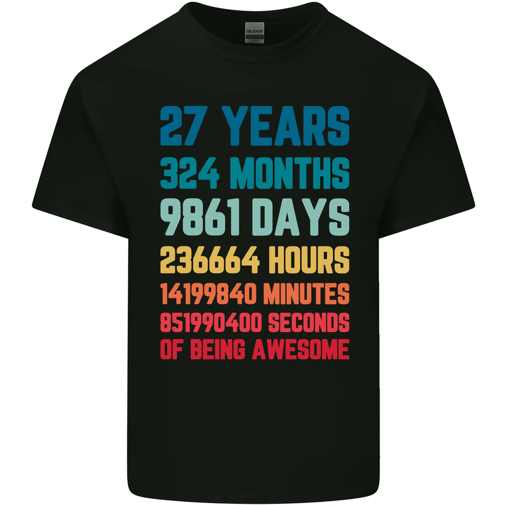 27th Birthday 27 Year Old Mens Cotton T-Shirt Tee Top