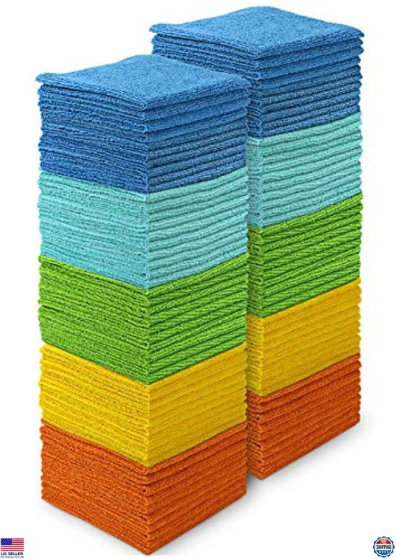 100PK 12x12 Microfiber Cleaning Cloths Soft Absorbent Rags for Home Car Auto